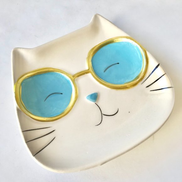 Ceramic Cat Trinket Dish Jewelry Tray Soap Dish Pink Blue Purple Cream Kitty - Picture 7 of 15